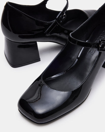 DARCEY Black Patent Square-Toe Mary Jane Block Heel Women's Loafer | Steve Madden