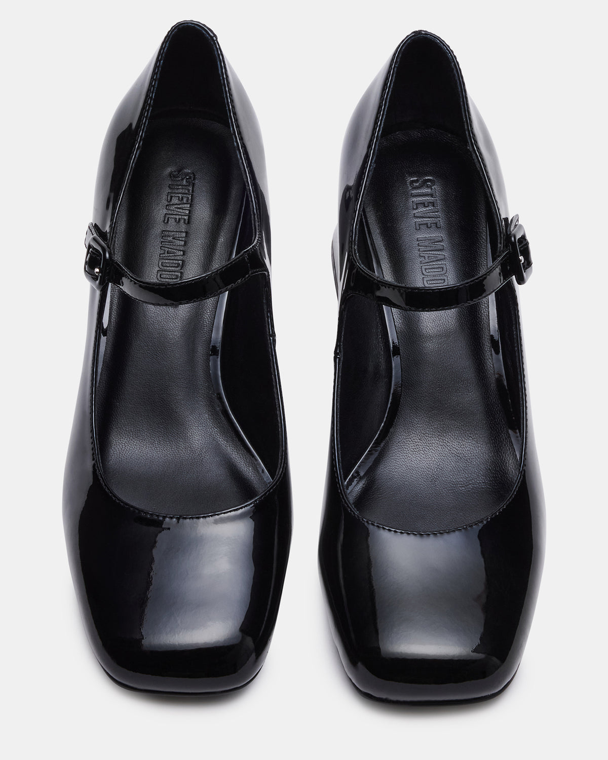 DARCEY Black Patent Square-Toe Mary Jane Block Heel Women's Loafer | Steve Madden