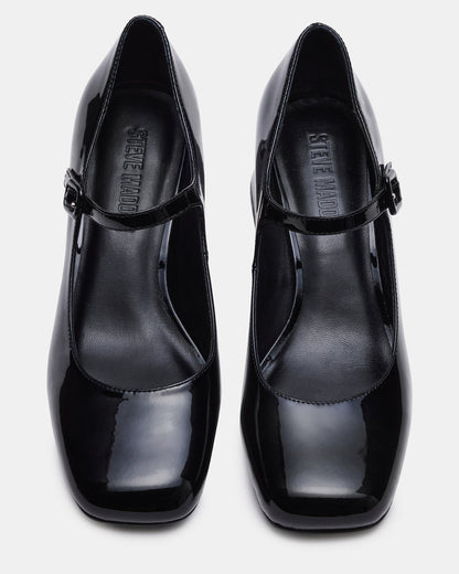 DARCEY Black Patent Square-Toe Mary Jane Block Heel Women's Loafer | Steve Madden