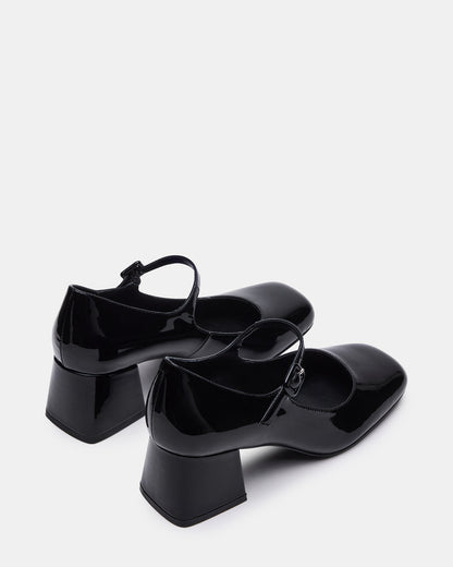 DARCEY Black Patent Square-Toe Mary Jane Block Heel Women's Loafer | Steve Madden