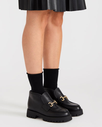 LEON Black Leather Platform Lug Sole Women's Loafer | Steve Madden