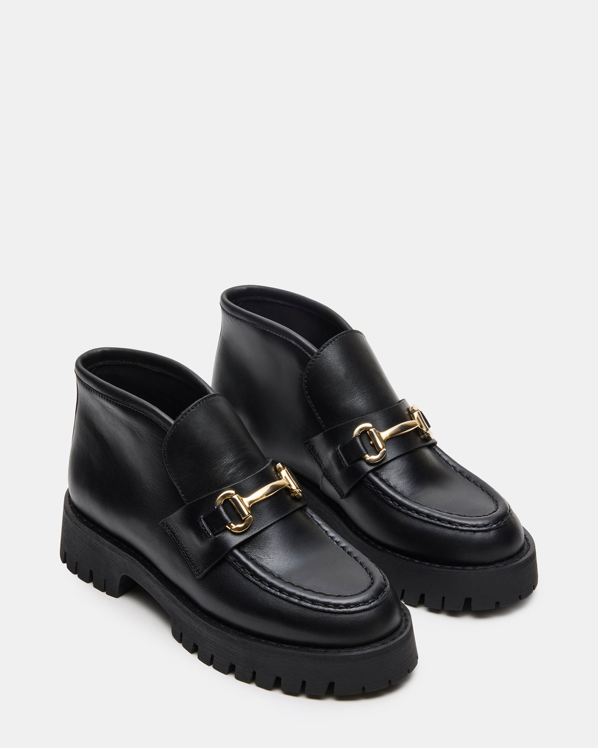 LEON Black Leather Platform Lug Sole Women's Loafer | Steve Madden