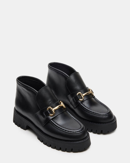 LEON Black Leather Platform Lug Sole Women's Loafer | Steve Madden