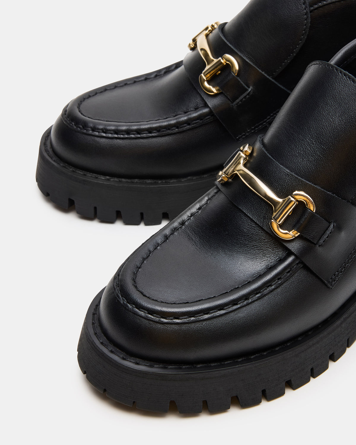 LEON Black Leather Platform Lug Sole Women's Loafer | Steve Madden