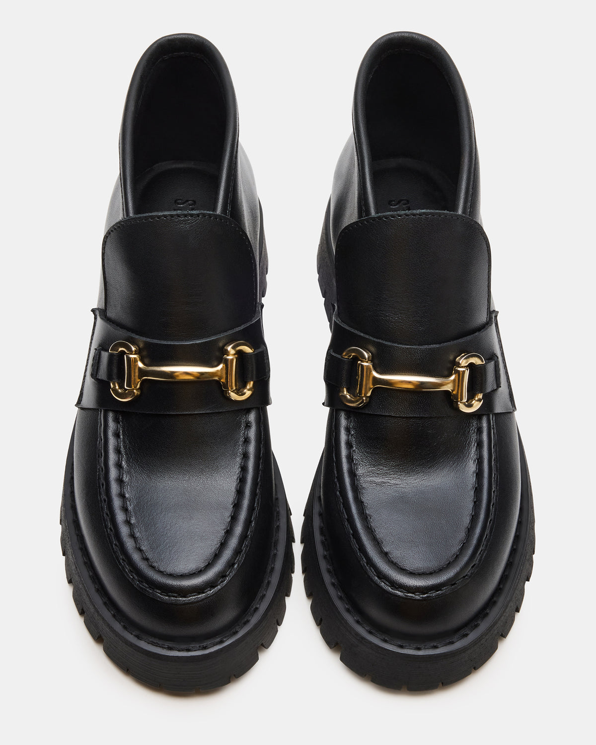 LEON Black Leather Platform Lug Sole Women's Loafer | Steve Madden