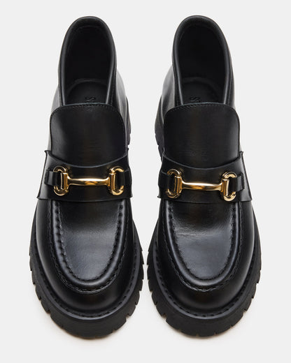 LEON Black Leather Platform Lug Sole Women's Loafer | Steve Madden