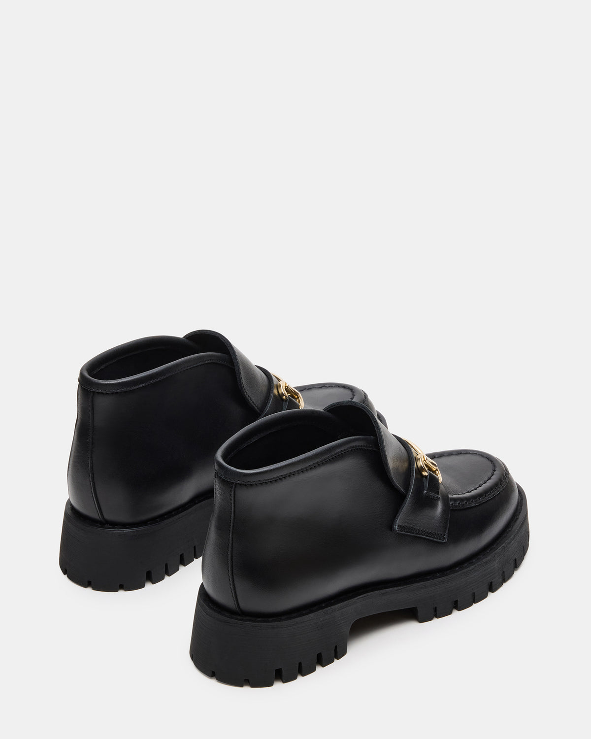 LEON Black Leather Platform Lug Sole Women's Loafer | Steve Madden