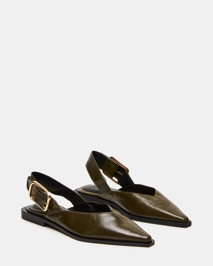 SHAY Olive Leather Pointed-Toe Slingback Ballet Women's Flat | Steve Madden