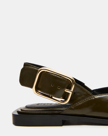 SHAY Olive Leather Pointed-Toe Slingback Ballet Women's Flat | Steve Madden