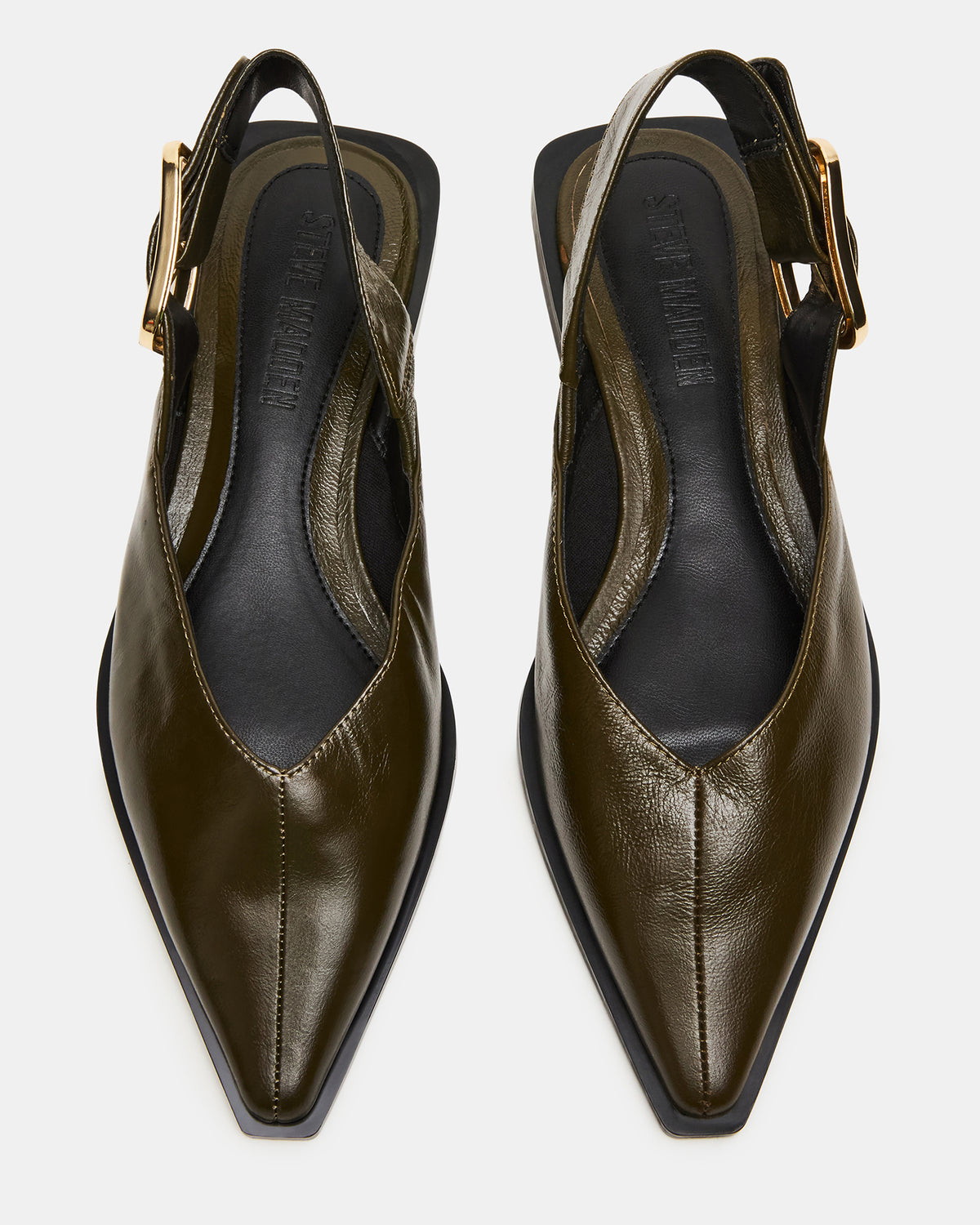 SHAY Olive Leather Pointed-Toe Slingback Ballet Women's Flat | Steve Madden