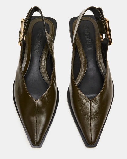 SHAY Olive Leather Pointed-Toe Slingback Ballet Women's Flat | Steve Madden