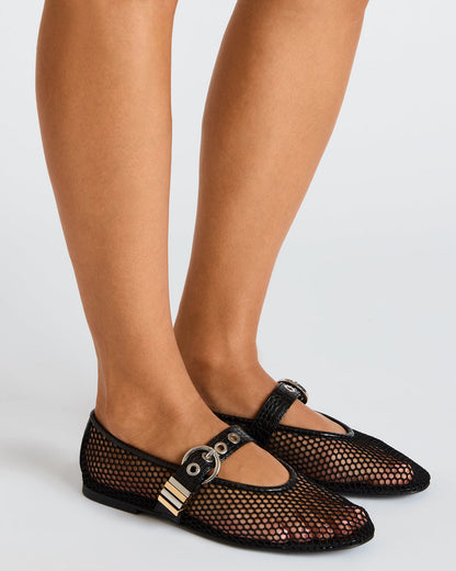 LUCIA Black Mesh Mary Jane Ballet Women's Flat | Steve Madden