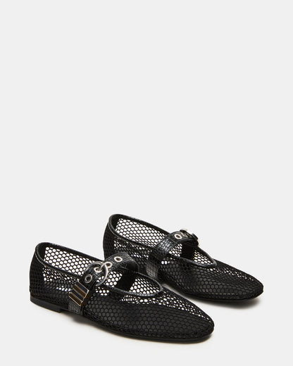 LUCIA Black Mesh Mary Jane Ballet Women's Flat | Steve Madden