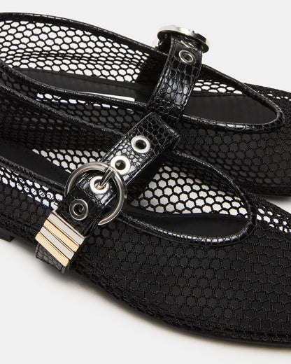 LUCIA Black Mesh Mary Jane Ballet Women's Flat | Steve Madden