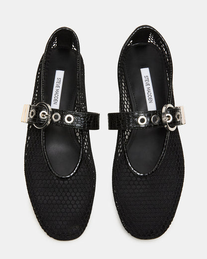 LUCIA Black Mesh Mary Jane Ballet Women's Flat | Steve Madden