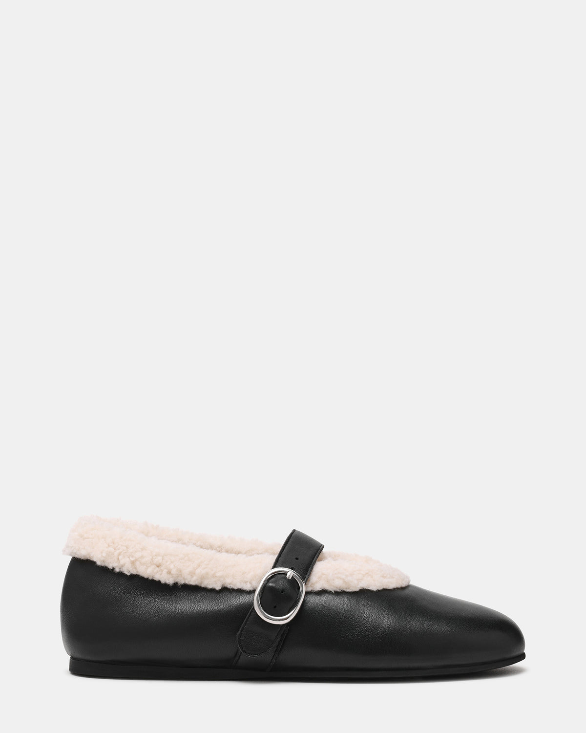 LODGE Black Leather Mary Jane Round-Toe Women's Flat | Steve Madden