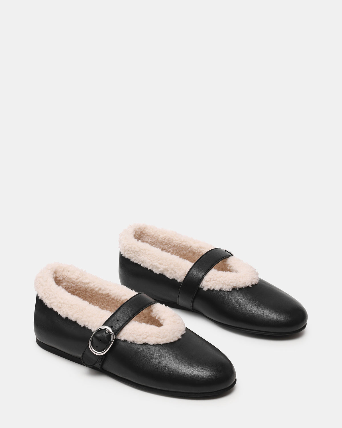 LODGE Black Leather Mary Jane Round-Toe Women's Flat | Steve Madden