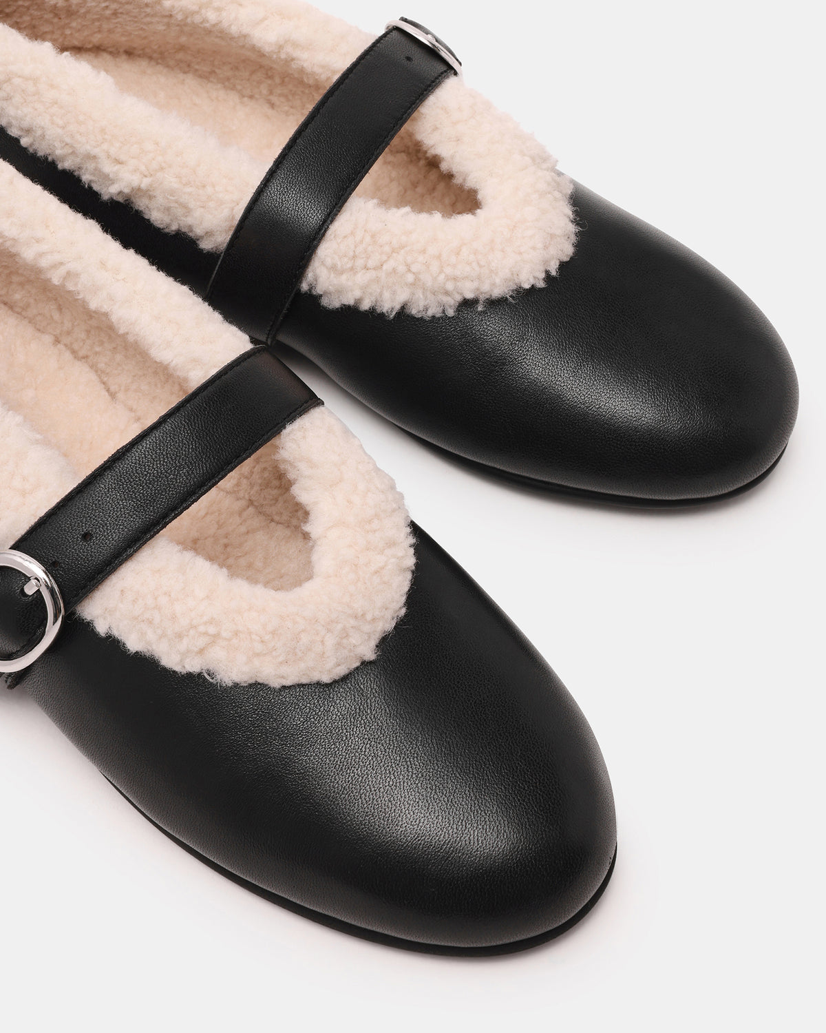 LODGE Black Leather Mary Jane Round-Toe Women's Flat | Steve Madden