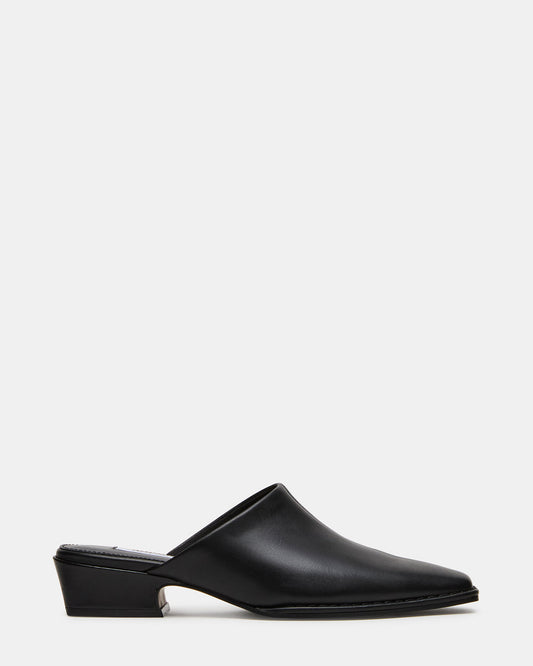 DESSA Black Leather Square-Toe Mule Women's Flat | Steve Madden