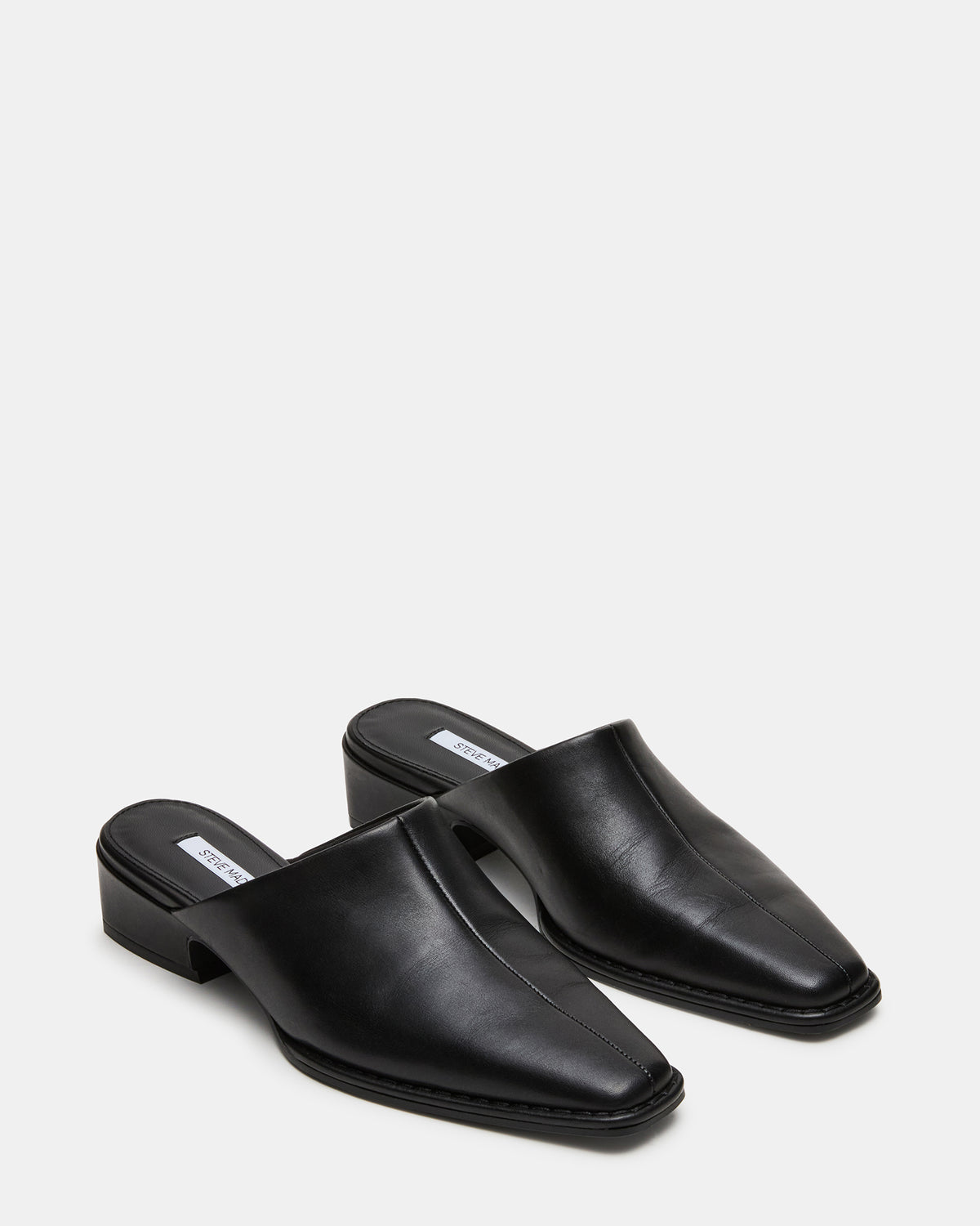 DESSA Black Leather Square-Toe Mule Women's Flat | Steve Madden