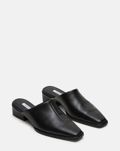 DESSA Black Leather Square-Toe Mule Women's Flat | Steve Madden
