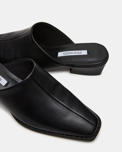 DESSA Black Leather Square-Toe Mule Women's Flat | Steve Madden