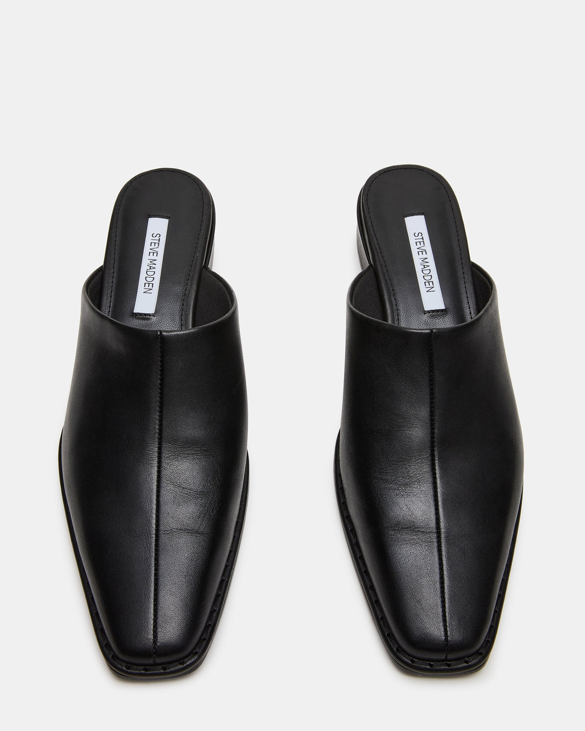 DESSA Black Leather Square-Toe Mule Women's Flat | Steve Madden