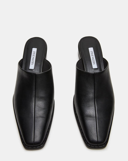 DESSA Black Leather Square-Toe Mule Women's Flat | Steve Madden