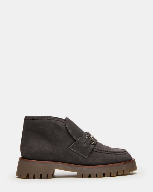 LEON Grey Suede Platform Lug Sole Women's Loafer | Steve Madden