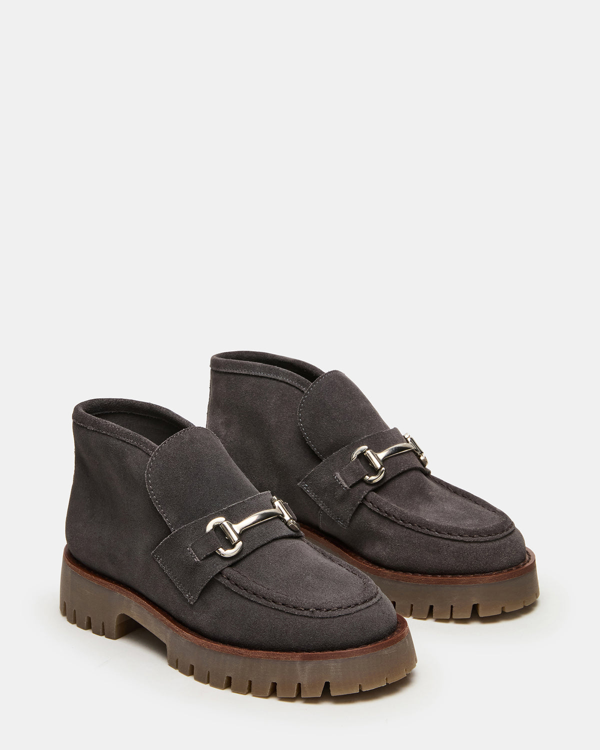 LEON Grey Suede Platform Lug Sole Women's Loafer | Steve Madden