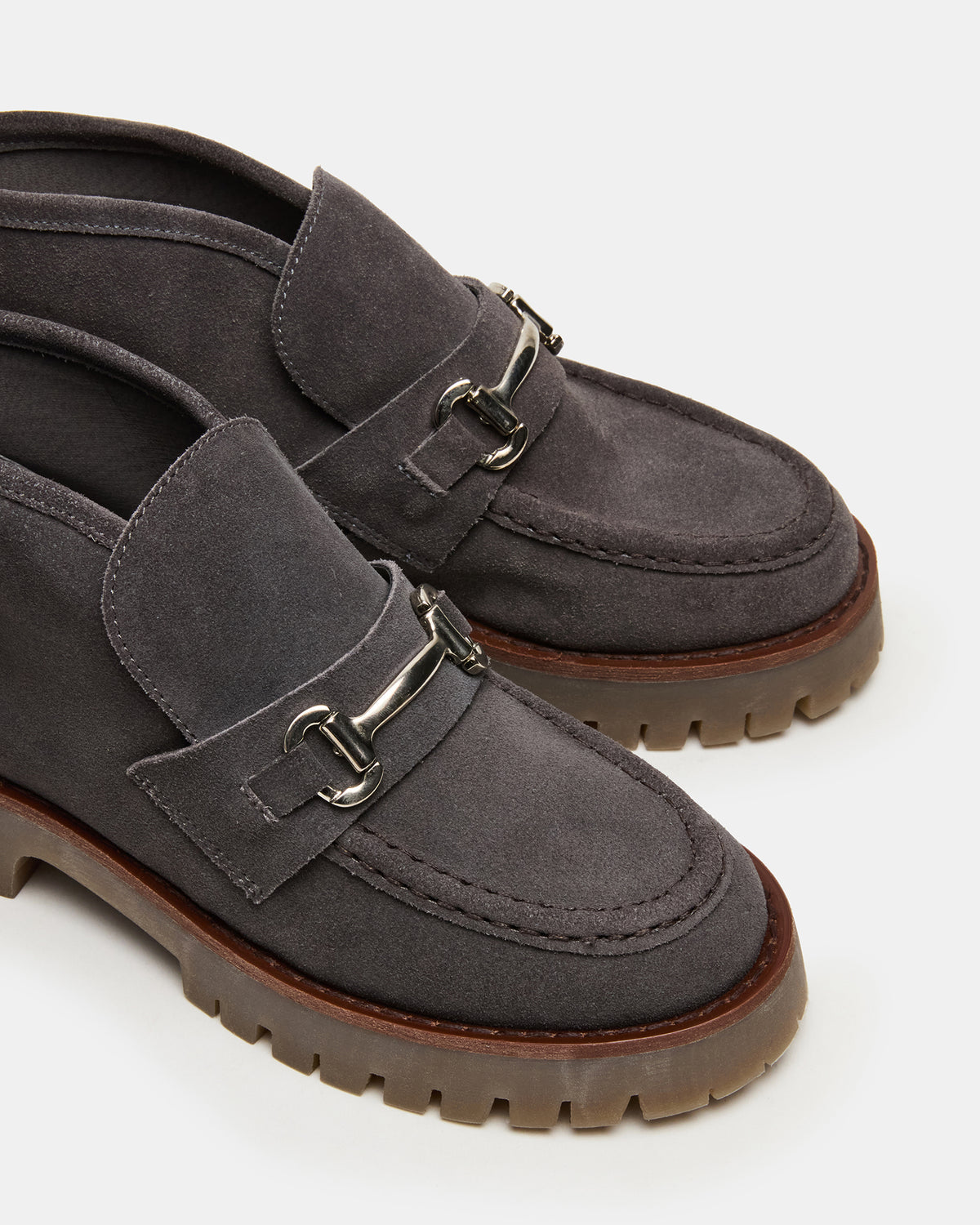 LEON Grey Suede Platform Lug Sole Women's Loafer | Steve Madden