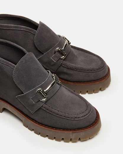 LEON Grey Suede Platform Lug Sole Women's Loafer | Steve Madden
