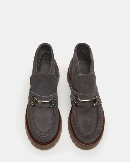 LEON Grey Suede Platform Lug Sole Women's Loafer | Steve Madden