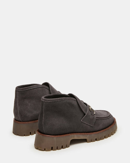 LEON Grey Suede Platform Lug Sole Women's Loafer | Steve Madden