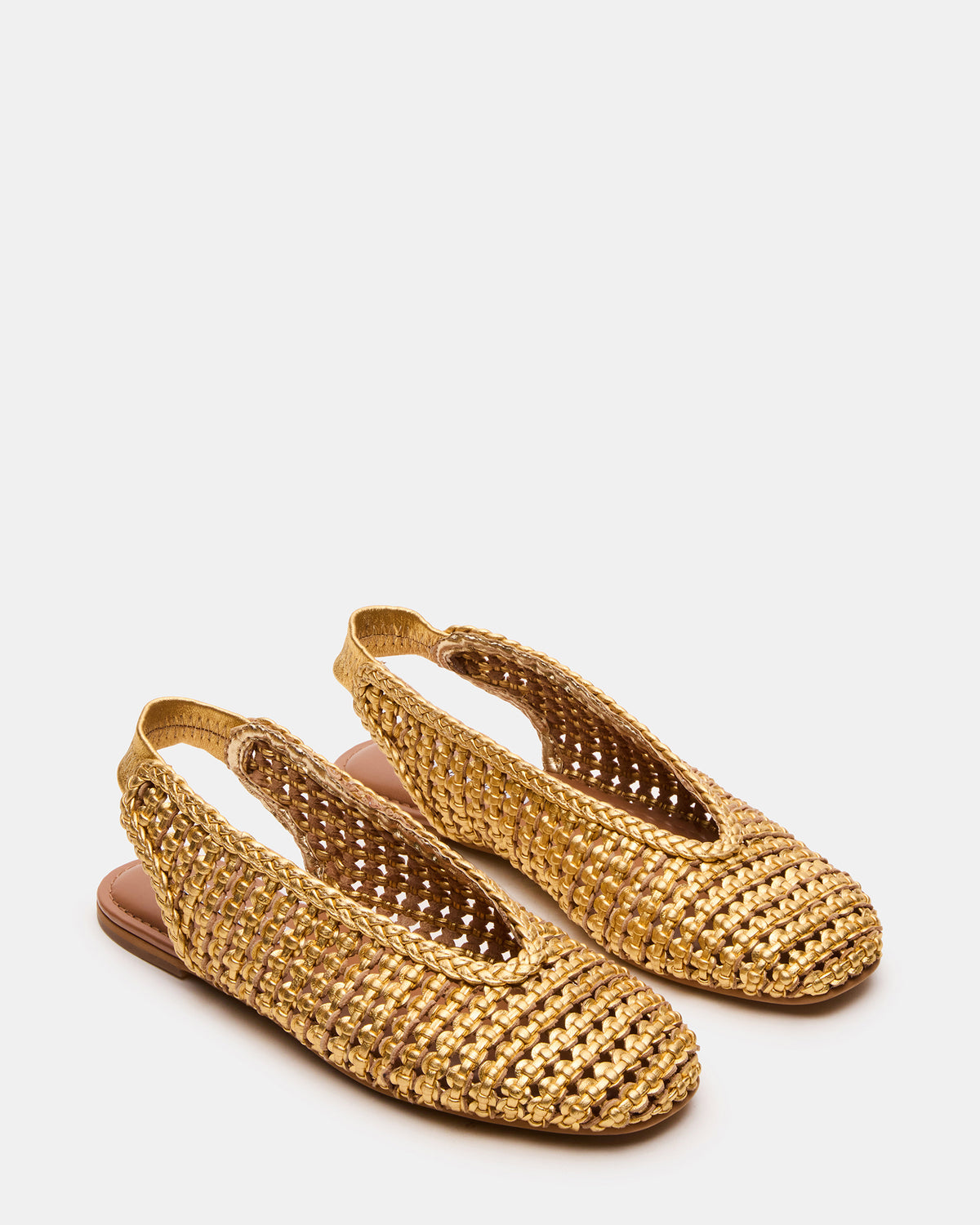 RUMI Gold Leather Woven Slingback Round-Toe Women's Flat | Steve Madden