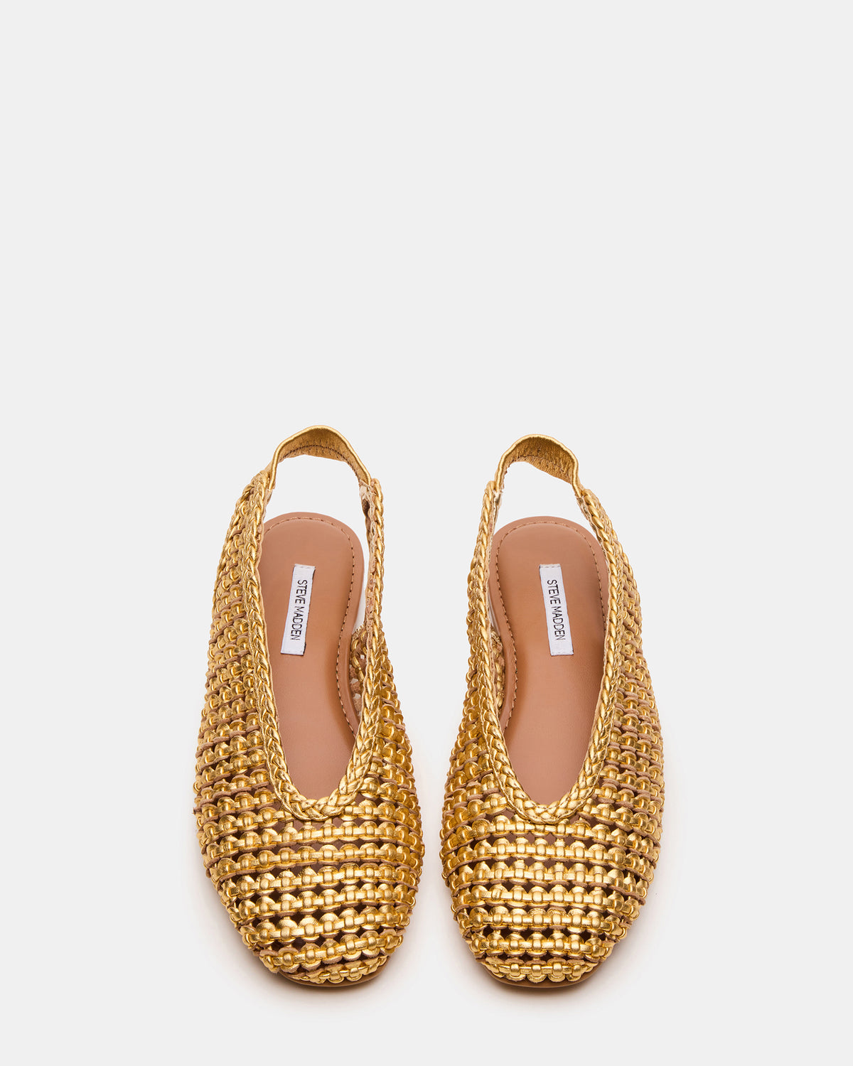 RUMI Gold Leather Woven Slingback Round-Toe Women's Flat | Steve Madden