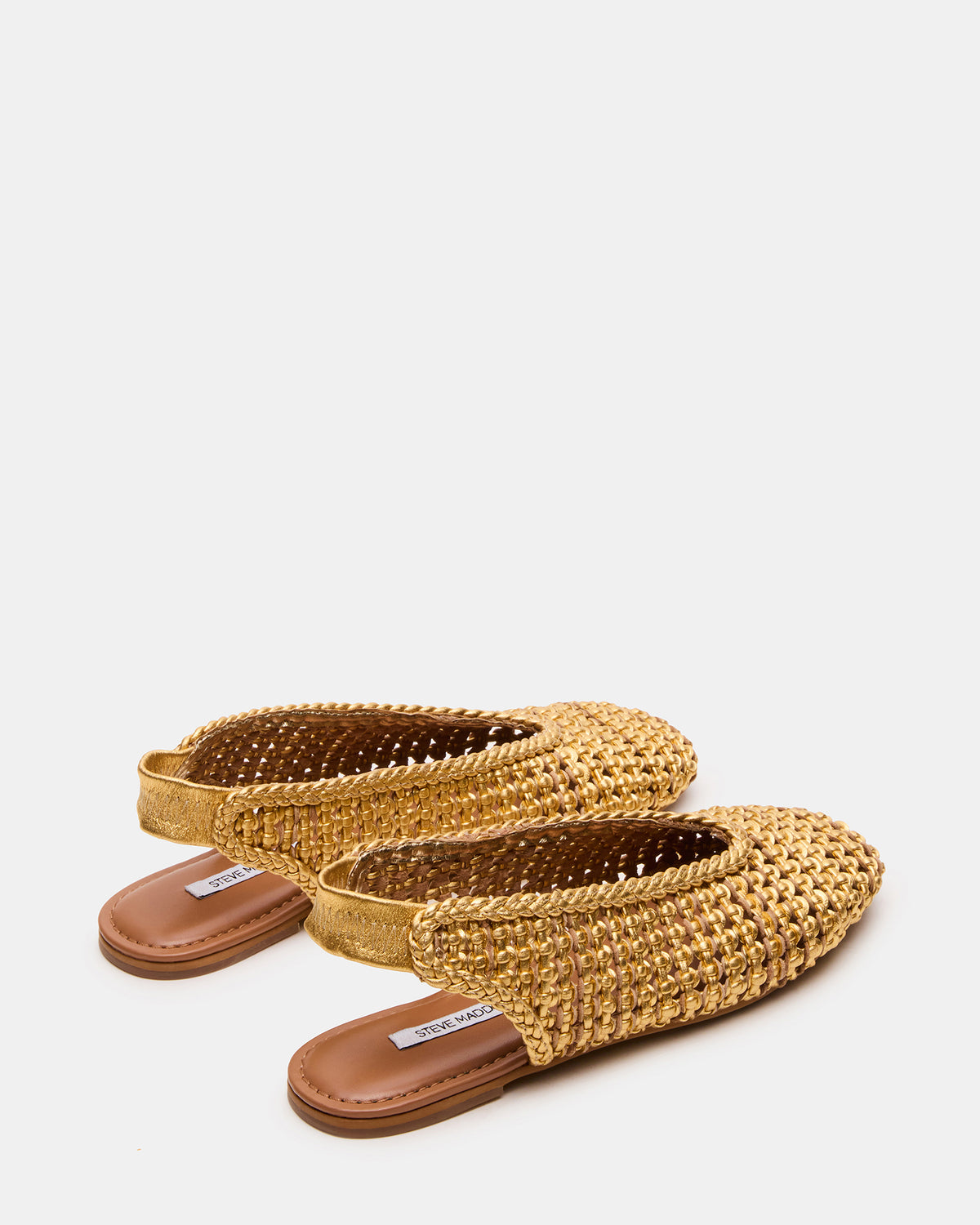 RUMI Gold Leather Woven Slingback Round-Toe Women's Flat | Steve Madden