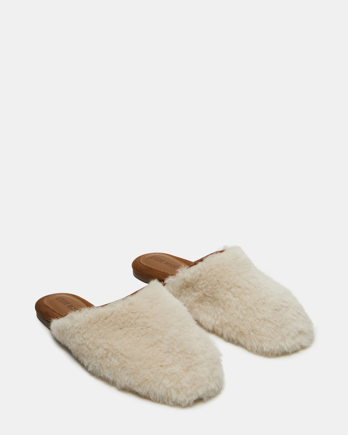 PEARSON Faux Fur Cream Rounded-Toe Slip-On Women's Flat | Steve Madden