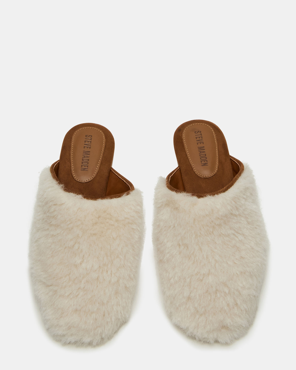 PEARSON Faux Fur Cream Rounded-Toe Slip-On Women's Flat | Steve Madden
