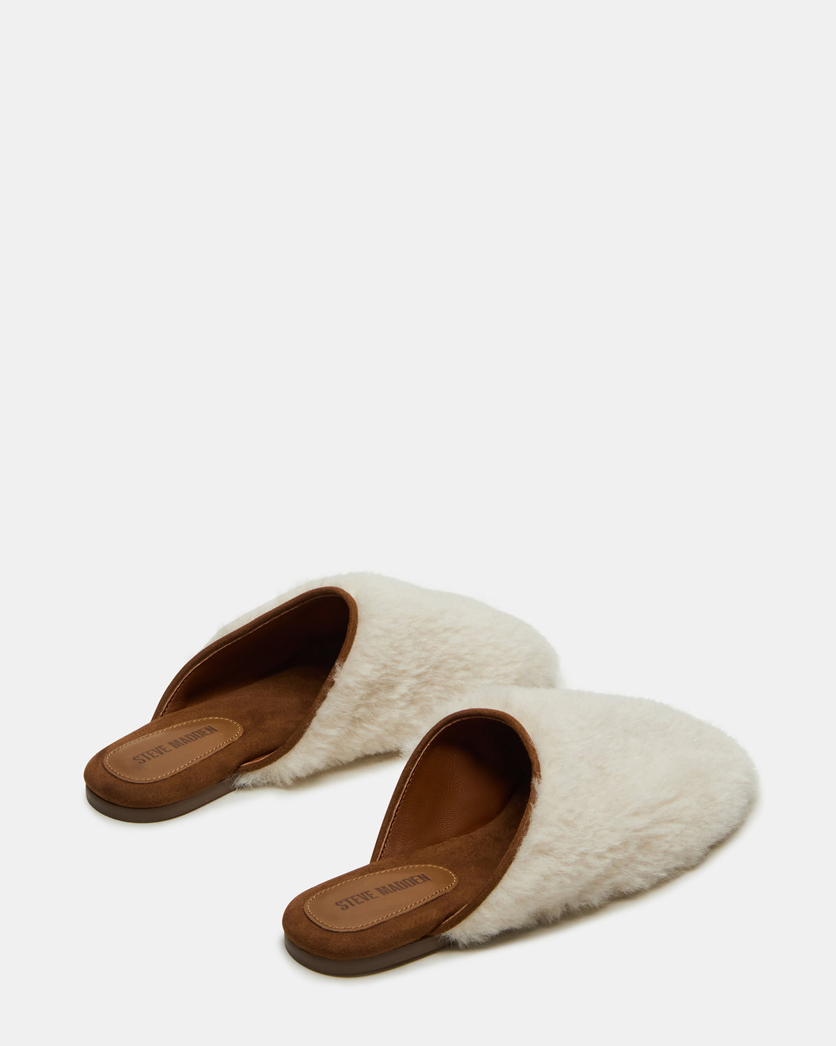 PEARSON Faux Fur Cream Rounded-Toe Slip-On Women's Flat | Steve Madden