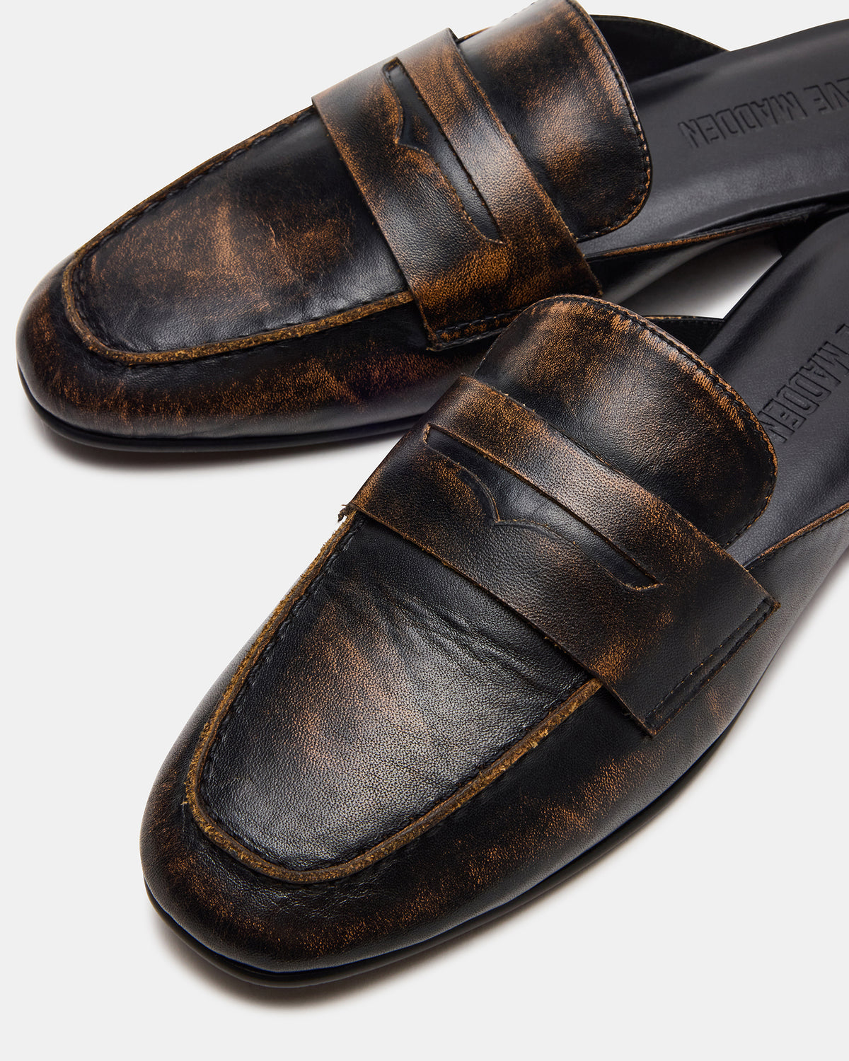 CALEB Brown Distressed Women's Slip-On Mule Flat | Steve Madden