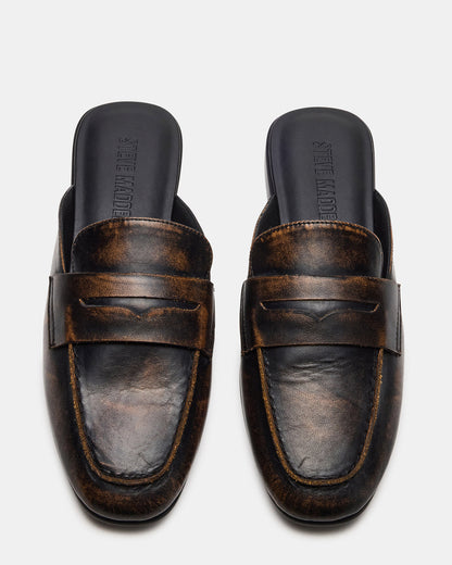CALEB Brown Distressed Women's Slip-On Mule Flat | Steve Madden