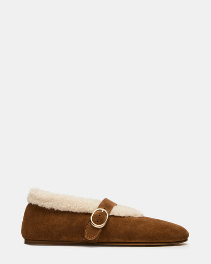 LODGE Chestnut Suede Mary Jane Round-Toe Women's Flat | Steve Madden