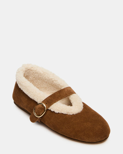 LODGE Chestnut Suede Mary Jane Round-Toe Women's Flat | Steve Madden