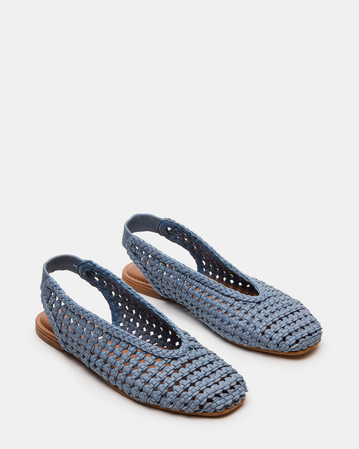 RUMI Blue Leather Woven Slingback Round-Toe Women's Flat | Steve Madden