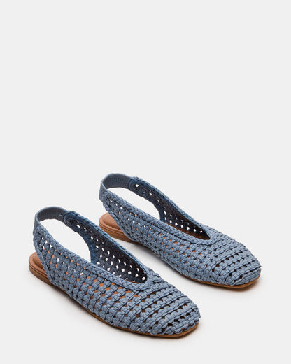 RUMI Blue Leather Woven Slingback Round-Toe Women's Flat | Steve Madden