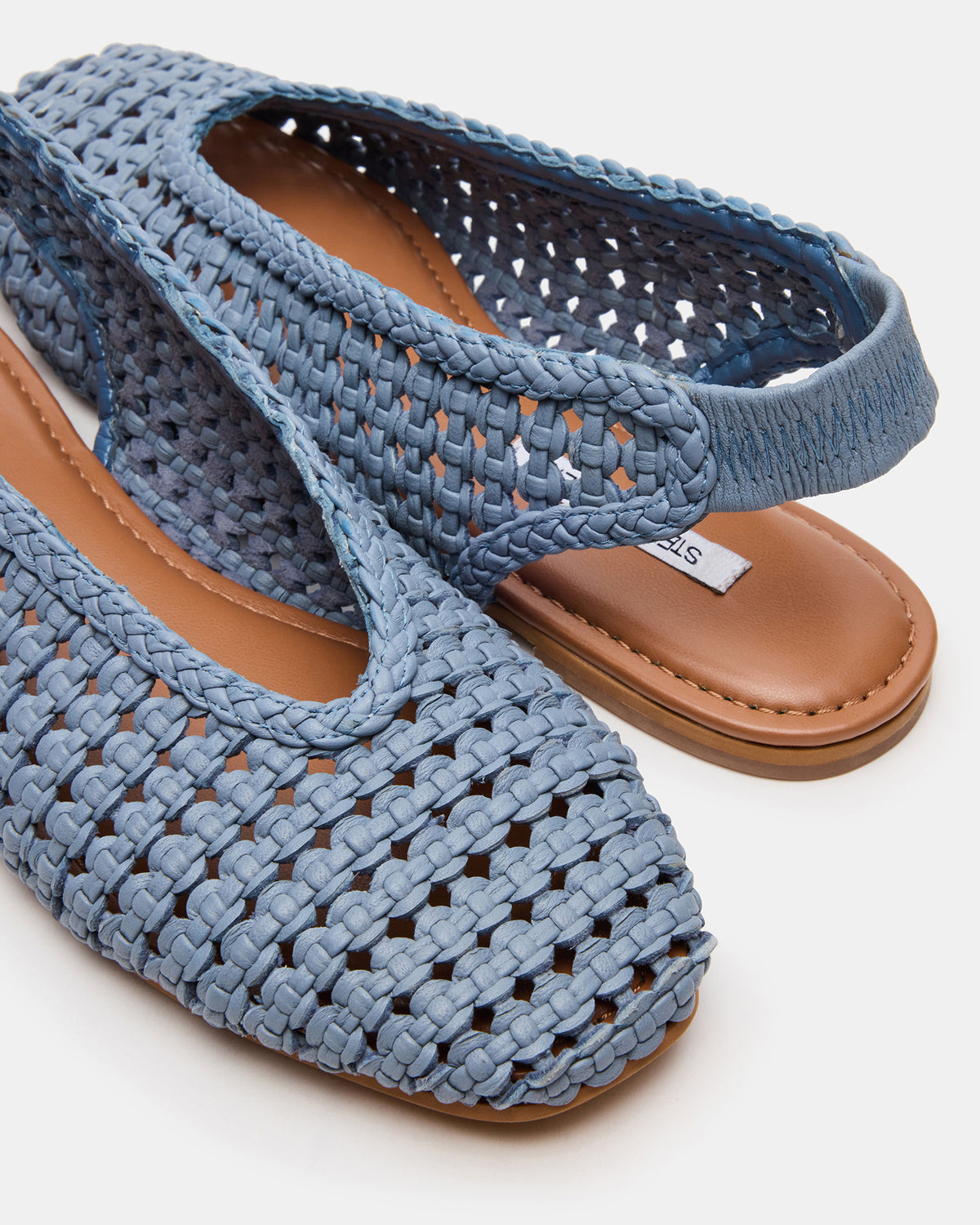 RUMI Blue Leather Woven Slingback Round-Toe Women's Flat | Steve Madden
