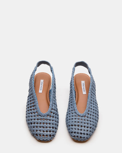 RUMI Blue Leather Woven Slingback Round-Toe Women's Flat | Steve Madden
