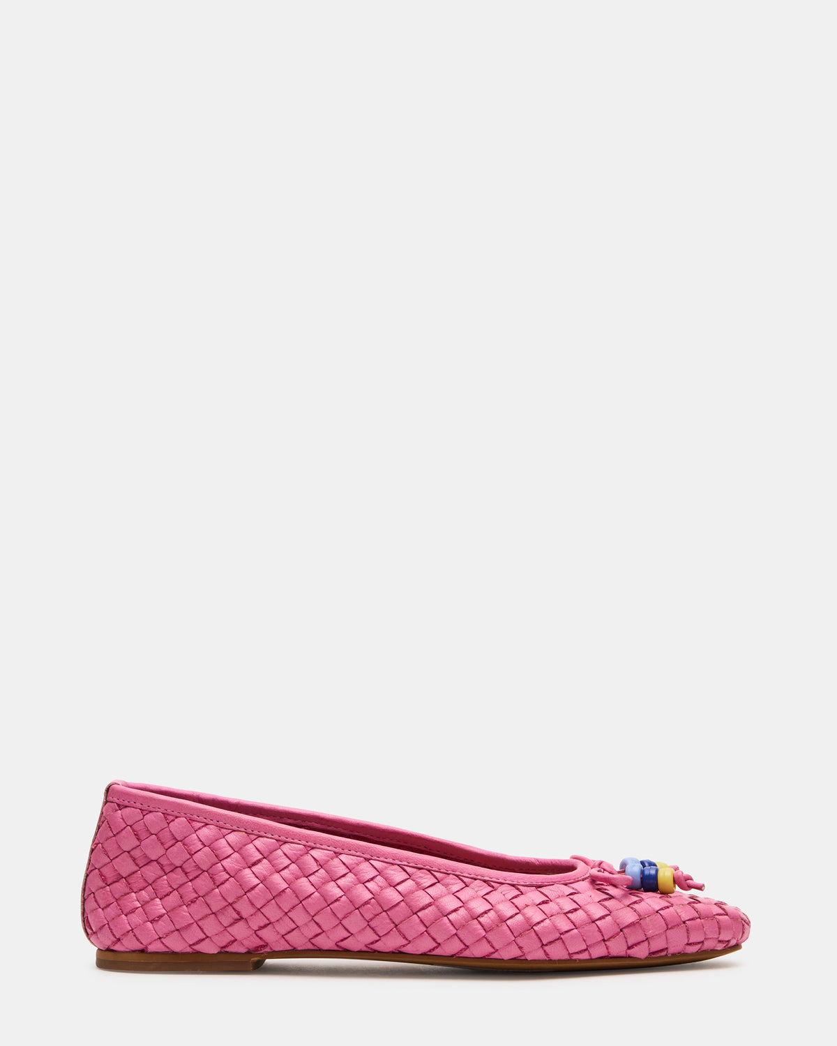 DIVY Pink Leather Woven Bow Ballet Round-Toe Women's Flat | Steve Madden
