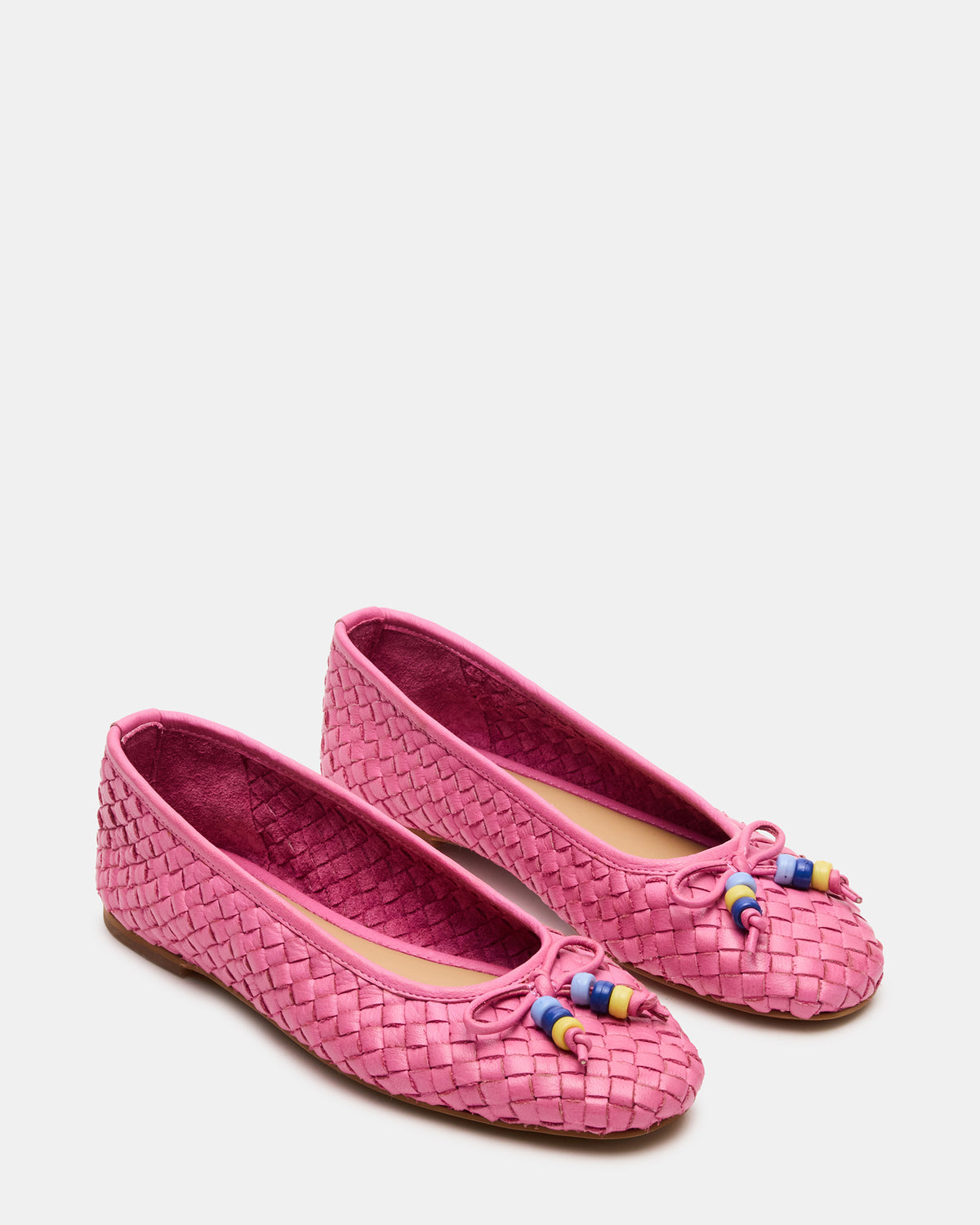 DIVY Pink Leather Woven Bow Ballet Round-Toe Women's Flat | Steve Madden
